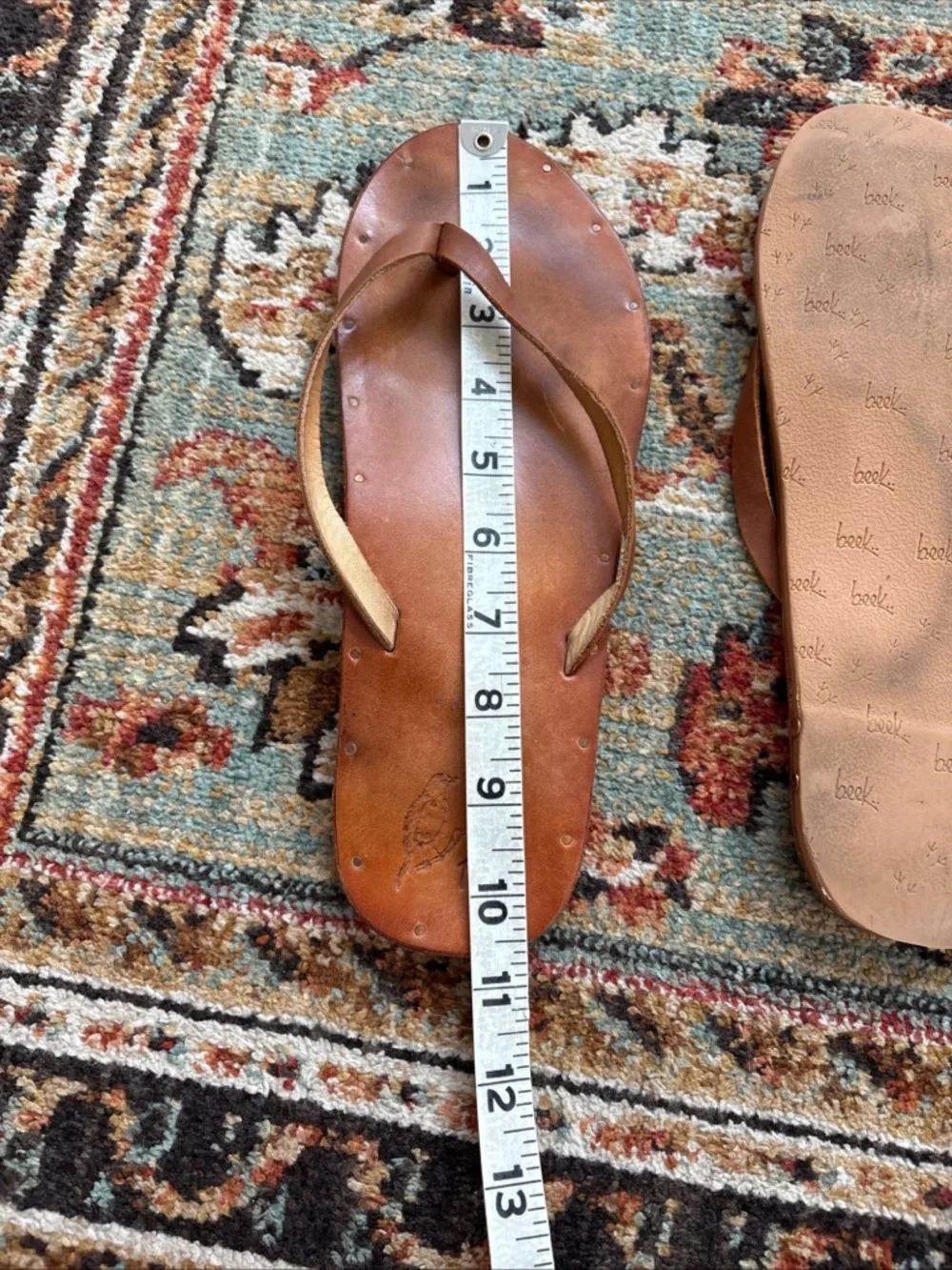 Beek Brown leather flip flops size 10 - Picture 9 of 10